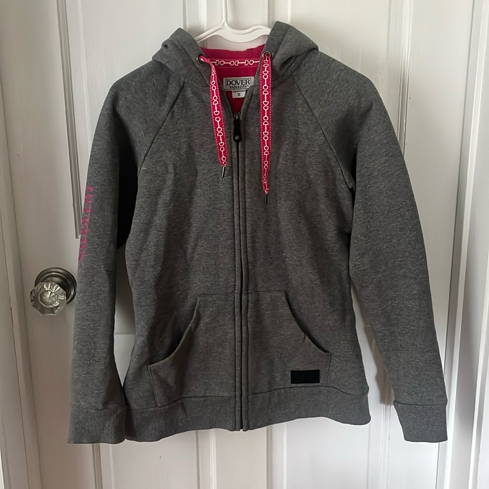dover saddlery gray and hot pink zip up sweatshirt